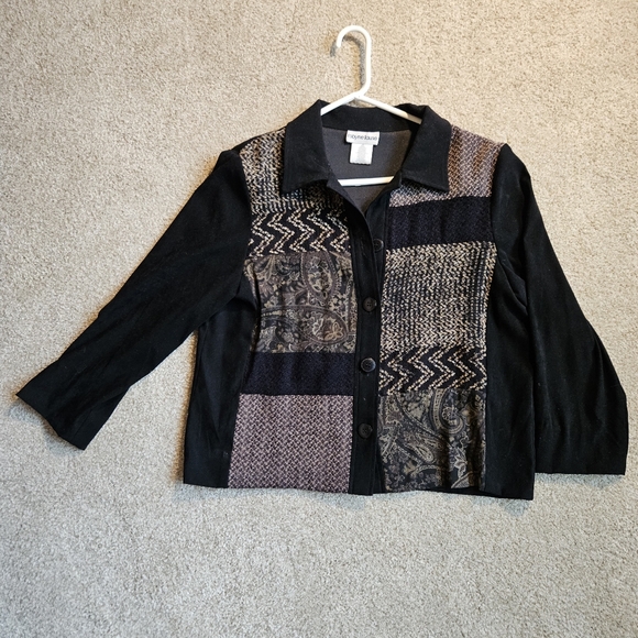 Robyne Faune Jackets & Blazers - Robyne Faune | Size 14P Women's | Black and Patchwork Button-Up Jacket